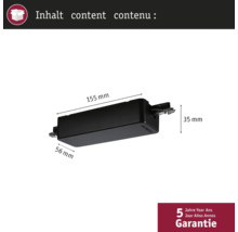 Transformateur électronique avec dimensions 155 mm x 56 mm x 35 mm et garantie de cinq ans