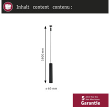 Dimensions d'une suspension : 1600 millimètres de longueur, 65 millimètres de diamètre et cinq ans de garantie
