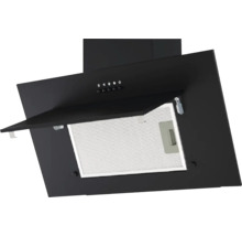 Hotte aspirante noire avec clapet ouvert et filtre