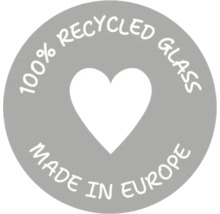 Siegel: 100 Prozent recyceltes Glas, hergestellt in Europa