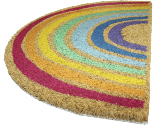 Fussmatte mit Regenbogenmuster aus Kokosfaser
