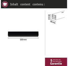 Emballage du produit avec les dimensions du produit et la mention de la garantie de 5 ans
