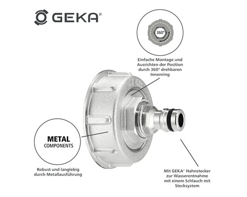 GEKA Hahnverbinder aus Metall für Wasserentnahme mit Schlauch und Stecksystem