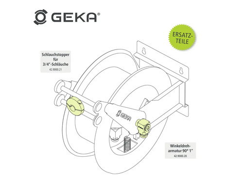 Geka Ersatzteile: Schlauchstopper und Winkel-Dreharmatur für Schlauchaufroller