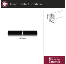 Contenu : deux baguettes de 2 000 mm de long et 18 mm de large, garantie de 5 ans