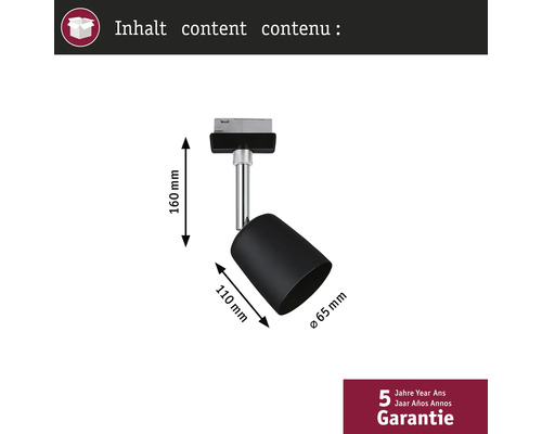 Dimensions d'un spot sur rail noir