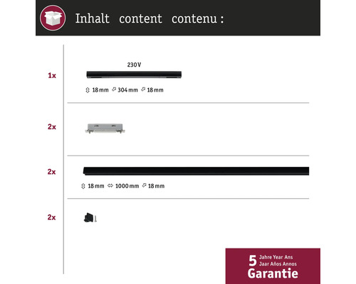 Contenu du produit avec informations sur la garantie