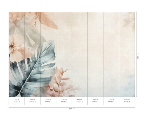 Fototapete mit Pflanzenmuster und Größenangaben