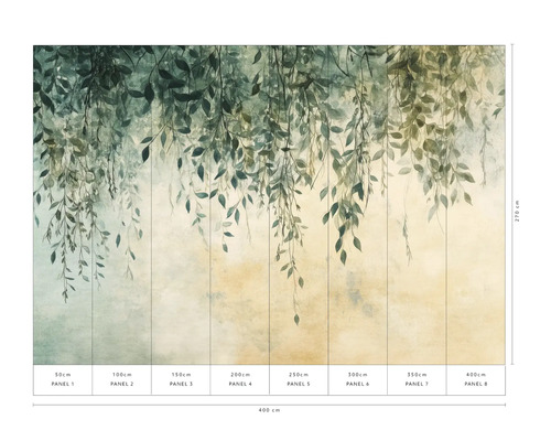 Wandbild mit botanischem Blattmotiv und Größenangaben