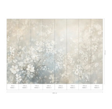 Fototapete mit Blumenmuster und Abmessungsangaben