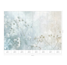 Wandbild mit Blumenmuster und Größenangaben.