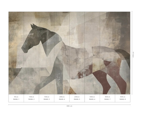 Wandbild mit abstraktem Pferdemotiv, bestehend aus acht Paneelen