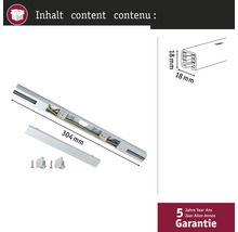 Abbildung einer 304 mm langen Leuchte mit Zubehör und einer fünfjährigen Garantie