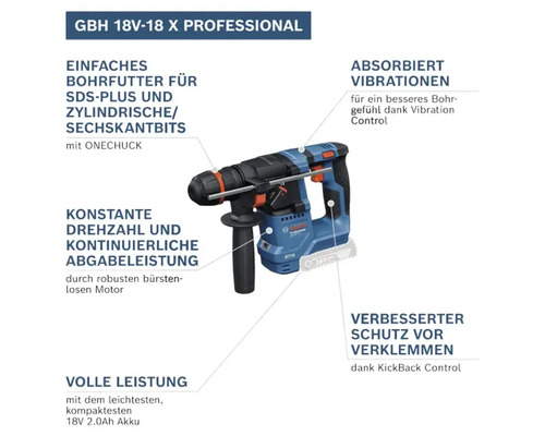 Perforateur-burineur sans fil Bosch GBH 18V-18 X Professional avec mandrin SDS-Plus