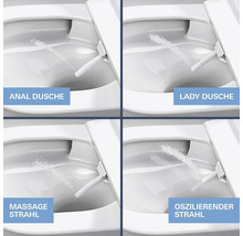 Bidet avec différentes fonctions de douche : douche anale, douche féminine, jet de massage, jet oscillant