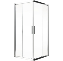 Cabine de douche d'angle avec verre transparent et cadre argenté