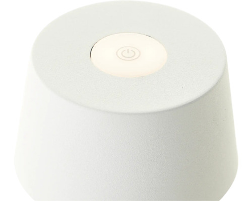 Weisse Tischleuchte mit Einschaltsymbol