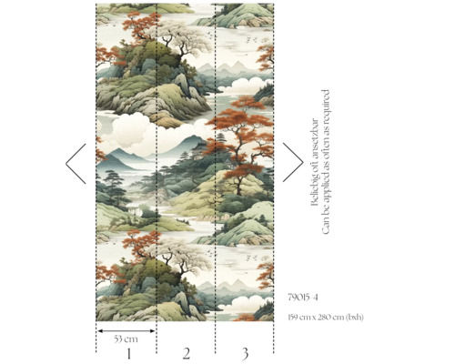 Fototapete mit asiatischem Berglandschaftsmotiv, Maße 159 cm x 280 cm
