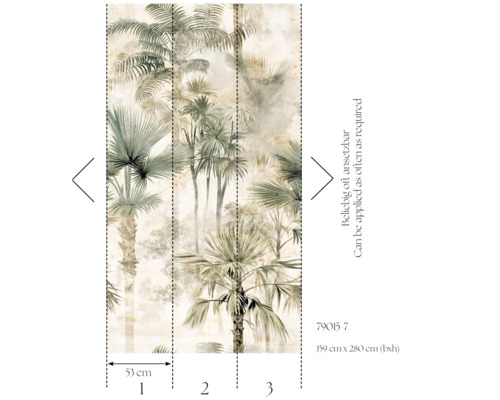 Wandbild mit Palmenmotiv, Maße 159 cm x 280 cm, beliebig oft ansetzbar