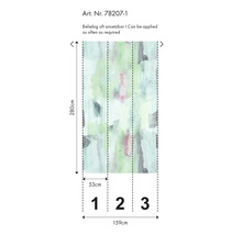 Tapete mit abstraktem Muster und Maßangaben.