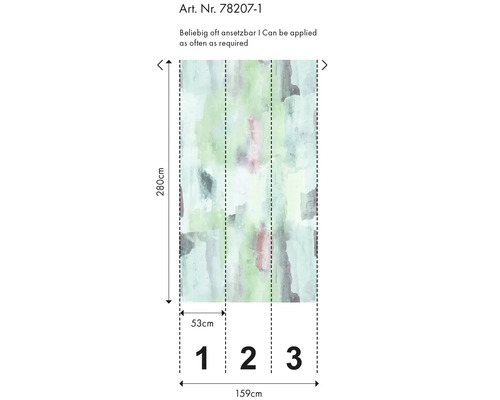 Tapete mit abstraktem Muster und Maßangaben.