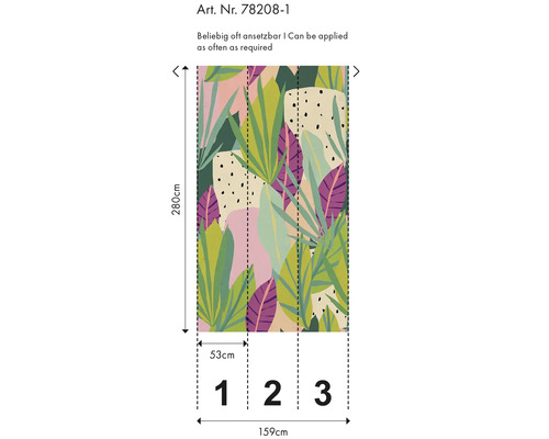 Dimensions d'un papier peint avec motif de feuilles de jungle