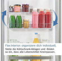 Flexibles Innenleben eines Kühlschranks mit individuell verstellbaren Ablagen