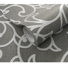 Rouleau de papier peint vinyle gris avec motif blanc