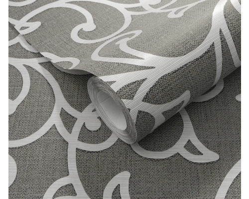 Rouleau de papier peint vinyle gris avec motif blanc