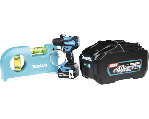 Niveau à bulle, porte-clés tournevis et batterie Makita