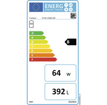 Étiquette énergétique du chauffe-eau Vaillant avec classe d'efficacité énergétique B, capacité de 392 litres et consommation électrique de 64 watts