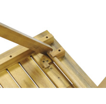 Vue détaillée d'une table de jardin en bois avec son support