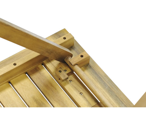 Vue détaillée d'une table de jardin en bois avec son support