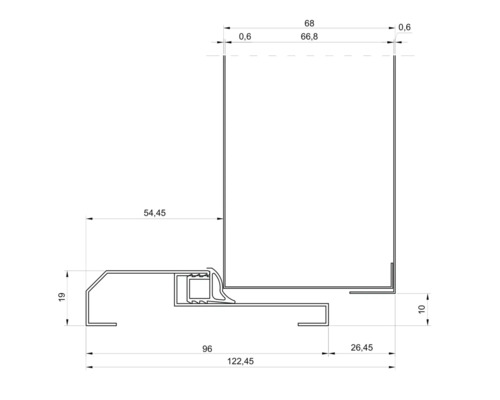 Dessin technique d'un profil de fenêtre avec indications de dimension
