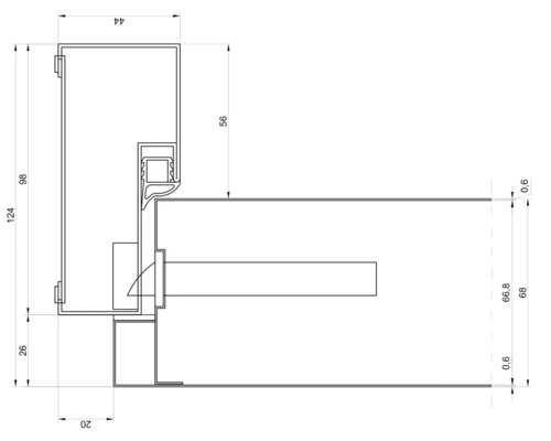 Dessin technique d'un profilé de fenêtre avec indications de mesure.