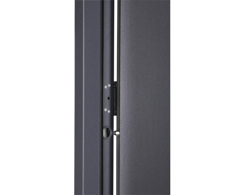 Vue détaillée d'une porte avec charnières et système de serrure