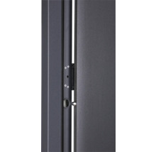 Vue détaillée d'une porte avec charnières et système de serrure