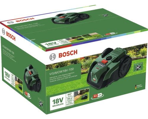 Verpackung des Bosch VISIMOW18V-100 Mähroboters ohne Begrenzungsdraht