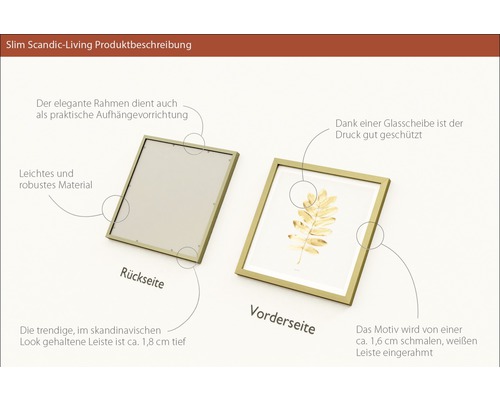 Bilderrahmen mit skandinavischem Design, Vorder- und Rückseite dargestellt