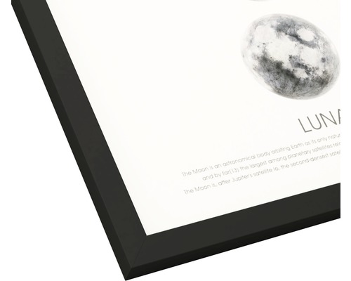 Gerahmtes Poster mit Abbildungen des Mondes und beschreibendem Text