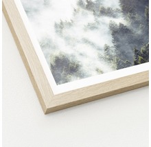 Detailansicht eines gerahmten Bildes mit einem Waldmotiv im Nebel