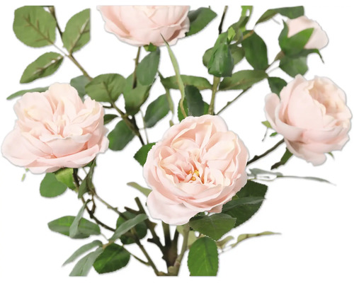 Strauss mit zarten Rosenblüten und grünen Blättern