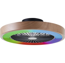 Ventilateur de plafond avec aspect bois et éclairage LED coloré