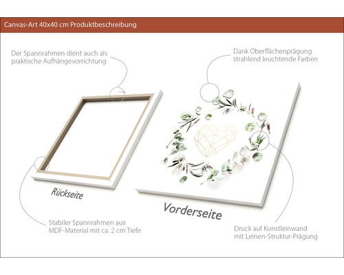 Leinwandbild 40x40 cm mit Herz und Pflanzenmotiven