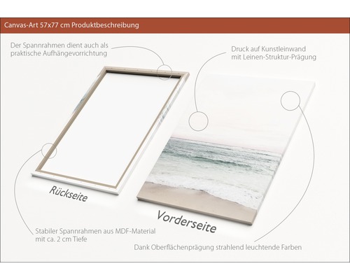 Leinwandbild mit Strandmotiv, 57x77 cm, mit MDF Rahmen