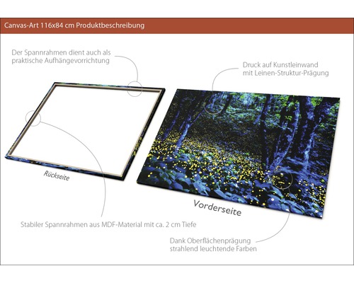 Leinwandbild mit Waldmotiv und MDF Rahmen, 116x84 Zentimeter