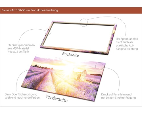 Canvasbild mit Rahmen aus MDF Material, Vorderseite mit Landschaftsmotiv