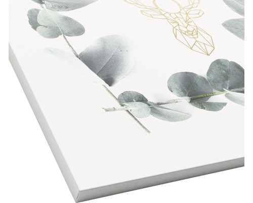 Leinwandbild mit Eukalyptus-Motiv und geometrischem Hirschkopf