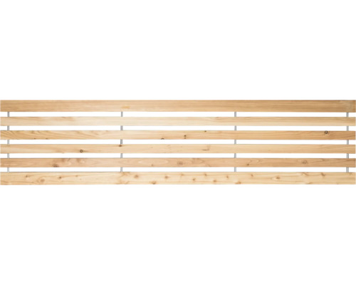 Panneau de clôture en bois avec planches horizontales et fixations métalliques