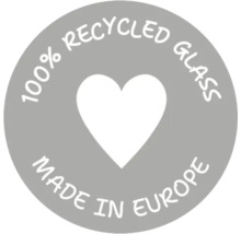 Siegel: 100 Prozent recyceltes Glas, hergestellt in Europa